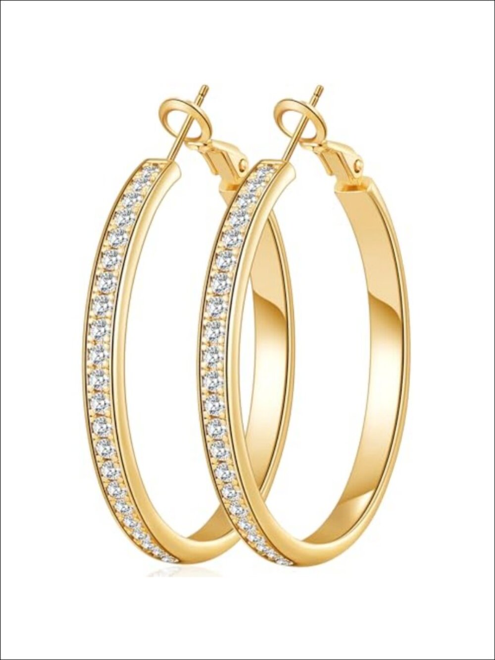 Rhinestone Hoop Earrings CZ 925 Sterling Silver Gold Plated Sensitive Ears